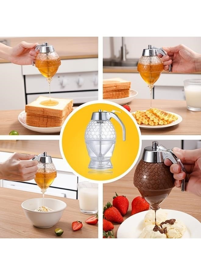High Capacity Honeycomb Shape No Drip Glass Honey Dispenser Honey Jar with Stand Syrup Dispenser 1Pcs  - Image 4
