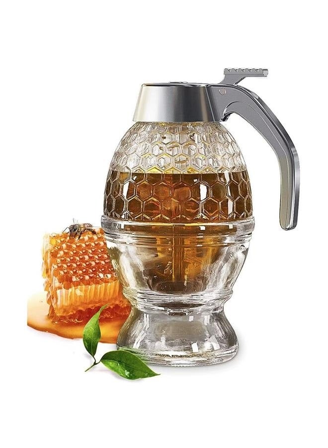 High Capacity Honeycomb Shape No Drip Glass Honey Dispenser Honey Jar with Stand Syrup Dispenser 1Pcs  - Image 2