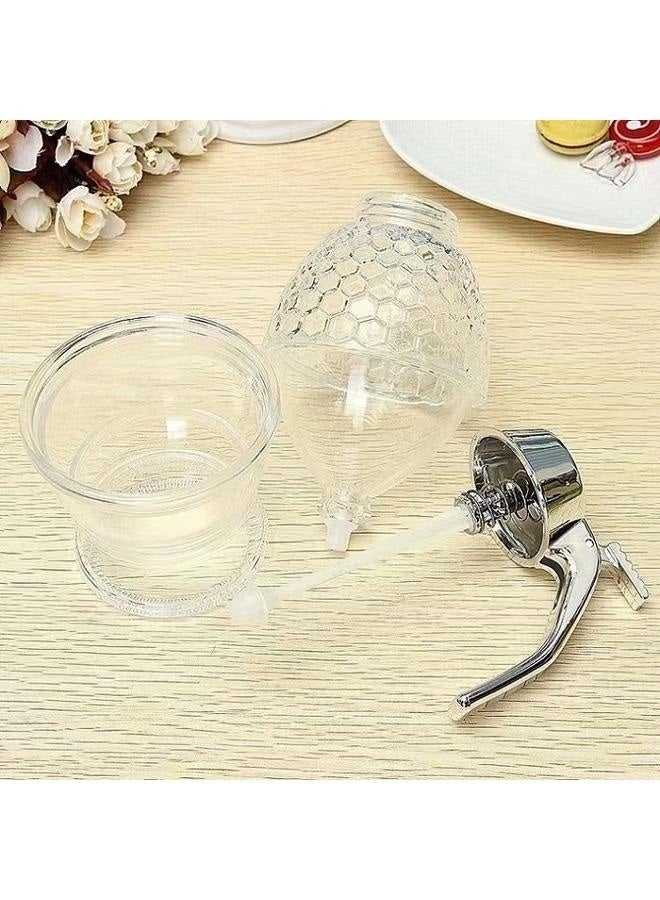 High Capacity Honeycomb Shape No Drip Glass Honey Dispenser Honey Jar with Stand Syrup Dispenser 1Pcs  - Image 3