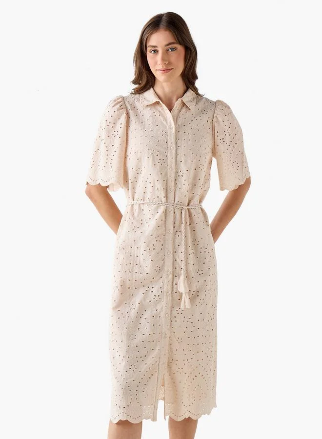 تواكستريمز 2Xtremz Schiffili Embroidered Women Shirt Dress with Tie-Up Belt Cotton