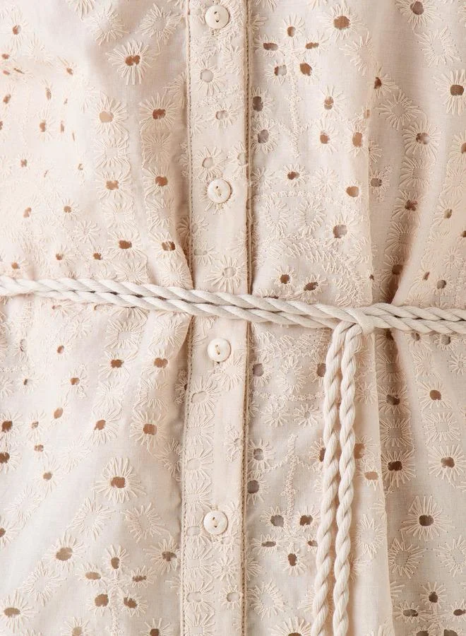 تواكستريمز 2Xtremz Schiffili Embroidered Women Shirt Dress with Tie-Up Belt Cotton