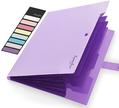 Sooez Expanding File Folder Letter Size Accordion File Organizer 5 Pocket Folders for Documents Cute Folder with Labels Portable Paper Organizer for School Office Supplies A4 Size Purple - Image 1