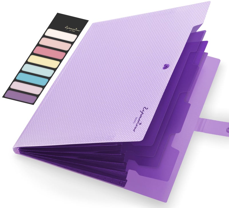 Sooez Expanding File Folder Letter Size Accordion File Organizer 5 Pocket Folders for Documents Cute Folder with Labels Portable Paper Organizer for School Office Supplies A4 Size Purple - Image 2