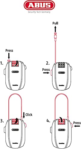 Abus قفل كابل ABUS Combiflex - قفل لتأمين الزلاجات، الخوذة، عربة الأطفال والأمتعة - بطول 65-65 سم - بسماكة 3 مم - برمز رقمي - أسود - Image 3