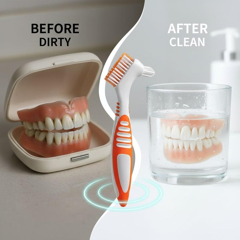 6 Pcs Multicolor Denture Cleaning Brush, Toothbrush for Dentures with Double Sided Brush Heads, Sturdy Bristles, Anti-Slip Grip, Individual Package, Travel & Home Use - Image 4