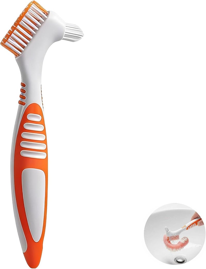 6 Pcs Multicolor Denture Cleaning Brush, Toothbrush for Dentures with Double Sided Brush Heads, Sturdy Bristles, Anti-Slip Grip, Individual Package, Travel & Home Use - Image 2