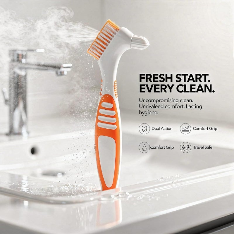 6 Pcs Multicolor Denture Cleaning Brush, Toothbrush for Dentures with Double Sided Brush Heads, Sturdy Bristles, Anti-Slip Grip, Individual Package, Travel & Home Use - Image 3