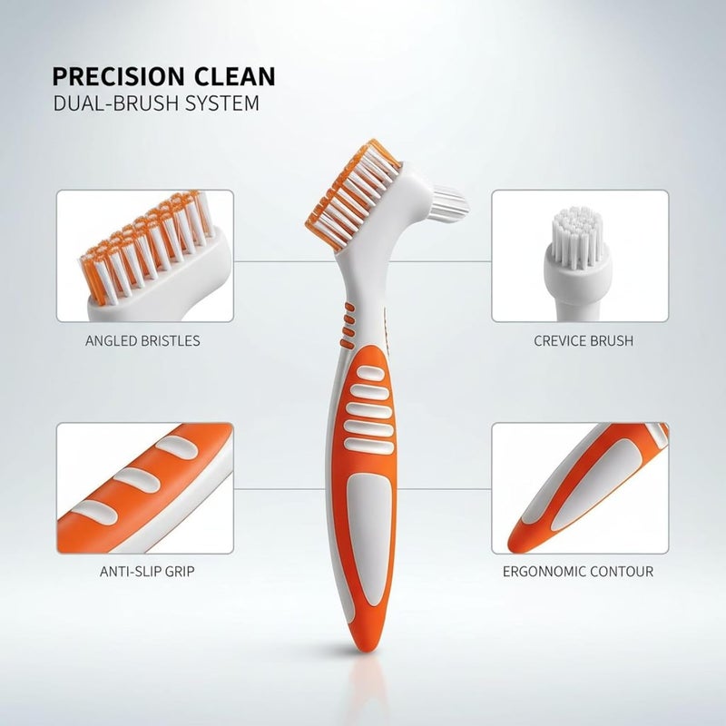 6 Pcs Multicolor Denture Cleaning Brush, Toothbrush for Dentures with Double Sided Brush Heads, Sturdy Bristles, Anti-Slip Grip, Individual Package, Travel & Home Use - Image 5
