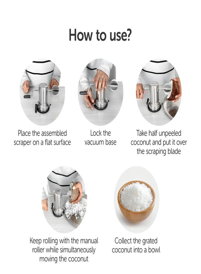 AMBA'R Kitchenware AMBA'R Stainless Steel Coconut Grater with Sharp Blades & Sturdy Handle | Manual Scraper for Fresh Coconut | Durable Kitchen Tool for Home Use - Rust-Resistant, Easy to Clean, Efficient Grating, - Image 4