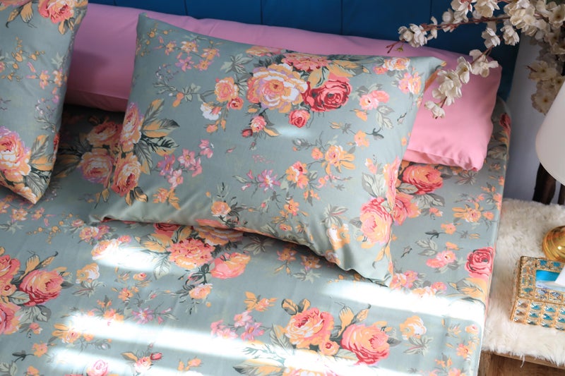 Golden Bed Large Bed Sheet Set 260 * 240 cm Elastic and Flat Cotton Amreya (Flat Bed Large, Flower) - Image 2