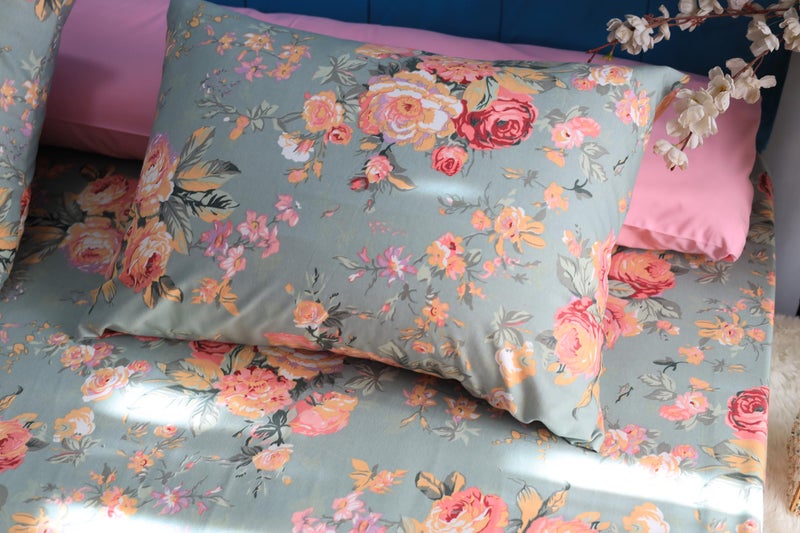 Golden Bed Large Bed Sheet Set 260 * 240 cm Elastic and Flat Cotton Amreya (Flat Bed Large, Flower) - Image 3