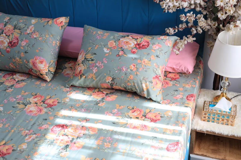 Golden Bed Large Bed Sheet Set 260 * 240 cm Elastic and Flat Cotton Amreya (Flat Bed Large, Flower) - Image 1