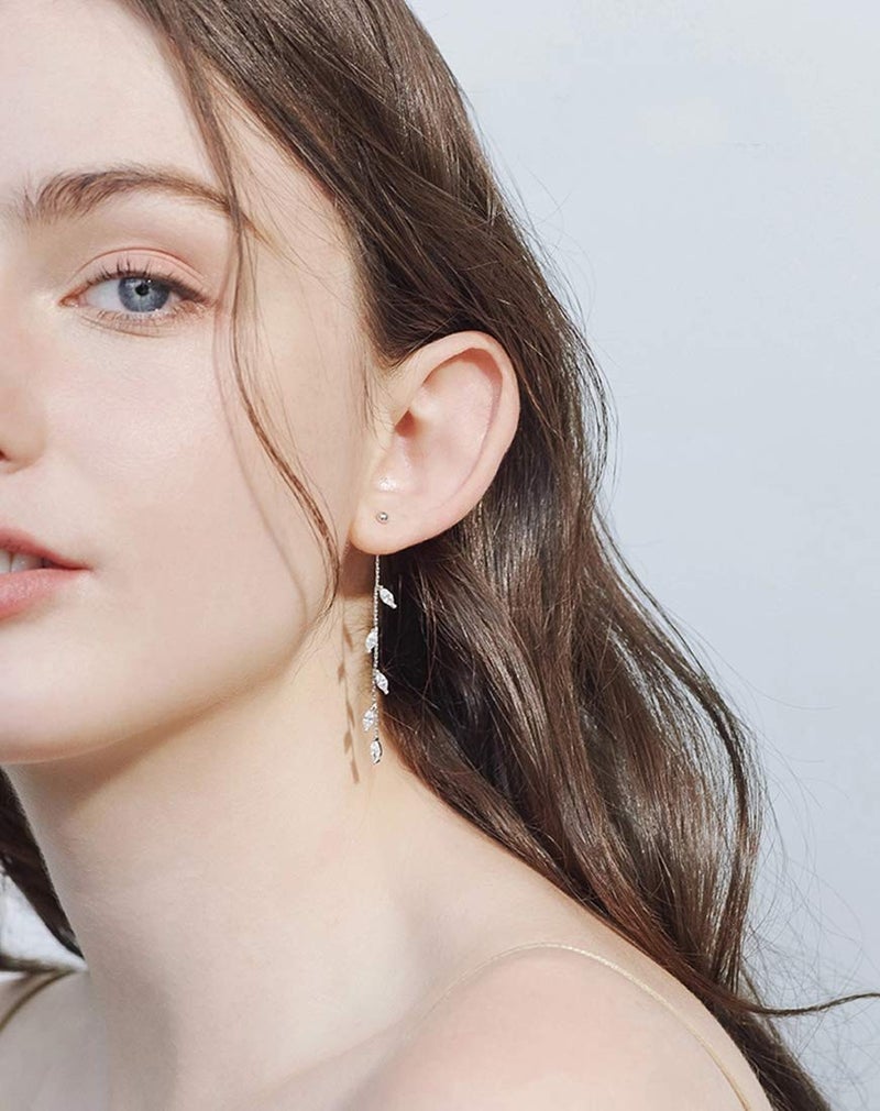 SLUYNZ Solid 925 Sterling Silver Droplet Dangle Earrings Chain for Women Teens Girls Olive Leaf Wedding Dangle Earrings Bridal Earrings (A-Sterling Silver) - Image 2