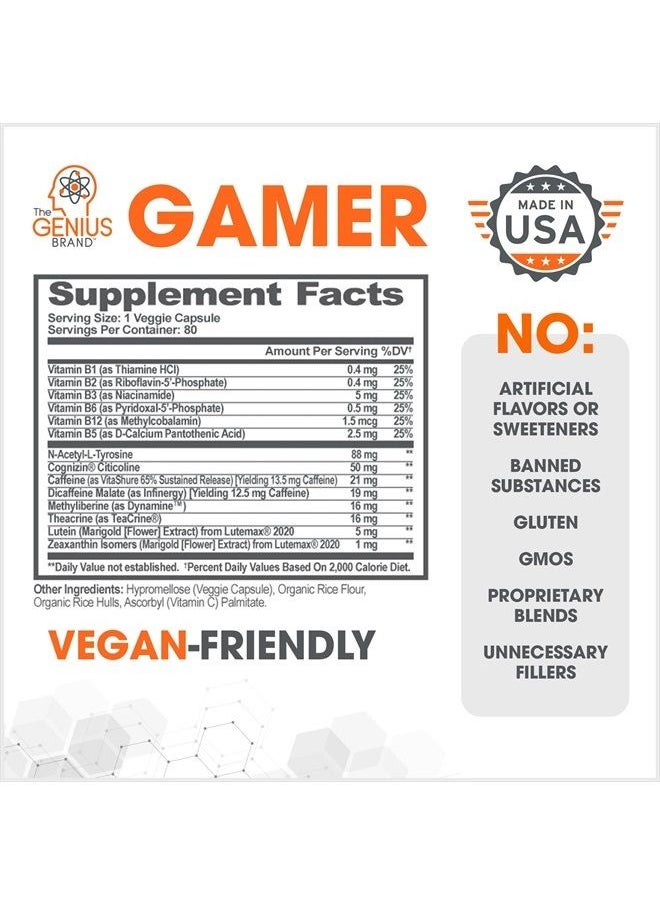 The Genius Brand Genius Gamer, Gaming Focus Supplement, 80 Pills - Elite Nootropic Performance Booster - Boost Brain & Mental Clarity, Reaction Time & Concentration - Blue Light Support with Lutemax  - Image 4