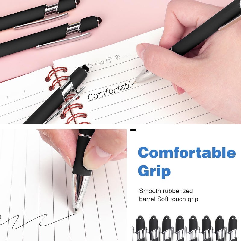 Bribobo 8 Pack Black Ballpoint Pen 2-in-1 Stylus - Retractable Metal Pen With Stylus Tip for Touch Screens, 1.0 mm Black Ink - Image 4