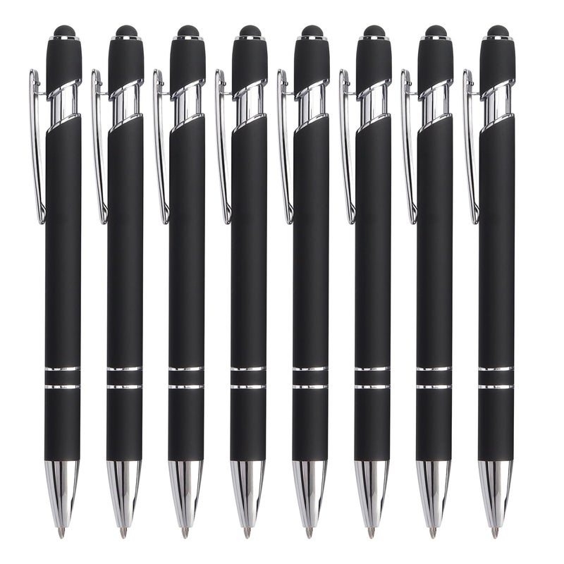 Bribobo 8 Pack Black Ballpoint Pen 2-in-1 Stylus - Retractable Metal Pen With Stylus Tip for Touch Screens, 1.0 mm Black Ink - Image 1