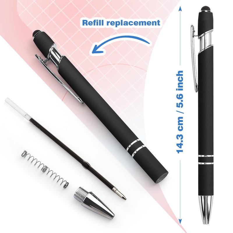 Bribobo 8 Pack Black Ballpoint Pen 2-in-1 Stylus - Retractable Metal Pen With Stylus Tip for Touch Screens, 1.0 mm Black Ink - Image 3