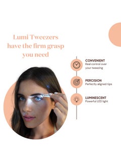 Sensica Sensica ‘Lumi’ Tweezers with Light - Precision Slant Tip Eyebrow Tweezers for Women with Finest Point Grip for Professional Results - Accurate, Durable, Hygienic  - Image 3