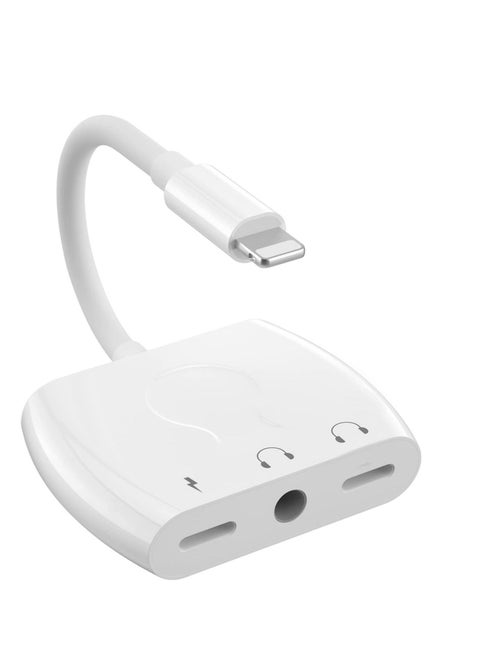 Dual Lightning Splitter for iPhone, Headphone Jack Audio Adapter & Cable, iPhone 13/12/SE/11/Xs/XR/X/8 7, Support iOS 15 (White)