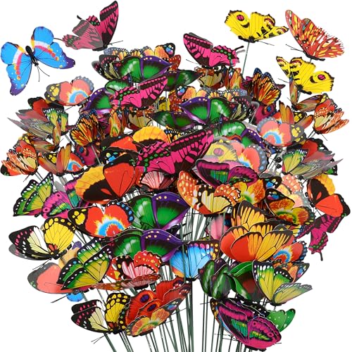 CAMATET 80 Pcs Decorative Butterfly Garden Stakes, 11.4 inch Waterproof Butterfly Picks for Flower Bouquet Arrangements, Colorful Plant Stick Kit Decorations for Patio Yard Pot (Multicolor) - Image 1