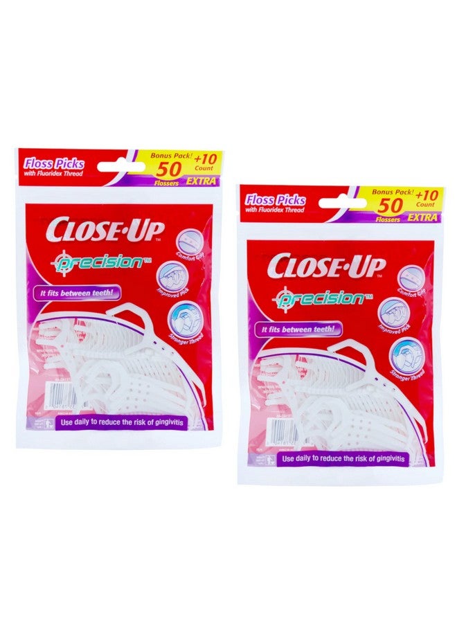 Close Up Closeup Precision Floss Picks W/ Flouridex Thread 60 Count Pack Of 2 (120 Flossers) By Closeup - Image 1