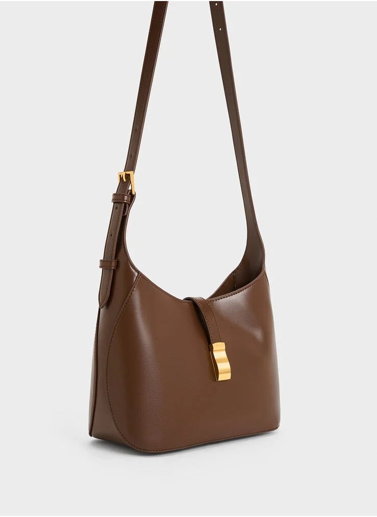 Charles & Keith Wisteria Belted Shoulder Bag & Crossbody Bag - Dark Brown  - Image 3