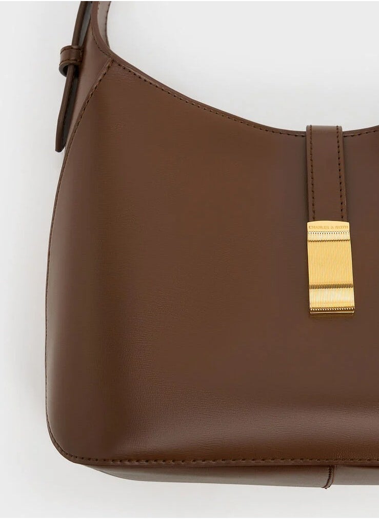 Charles & Keith - Wisteria Belted Shoulder Bag & Crossbody Bag - Dark Brown - Image 1