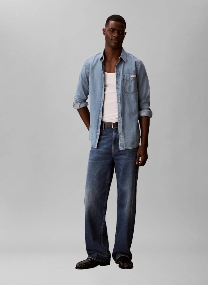 Calvin Klein Jeans  Classic Fit Logo Patch Denim Shirt for Men | Best Price UAE