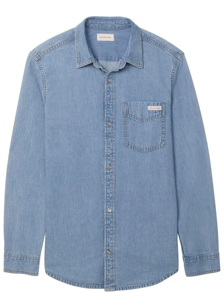 Calvin Klein Jeans  Classic Fit Logo Patch Denim Shirt for Men | Best Price UAE
