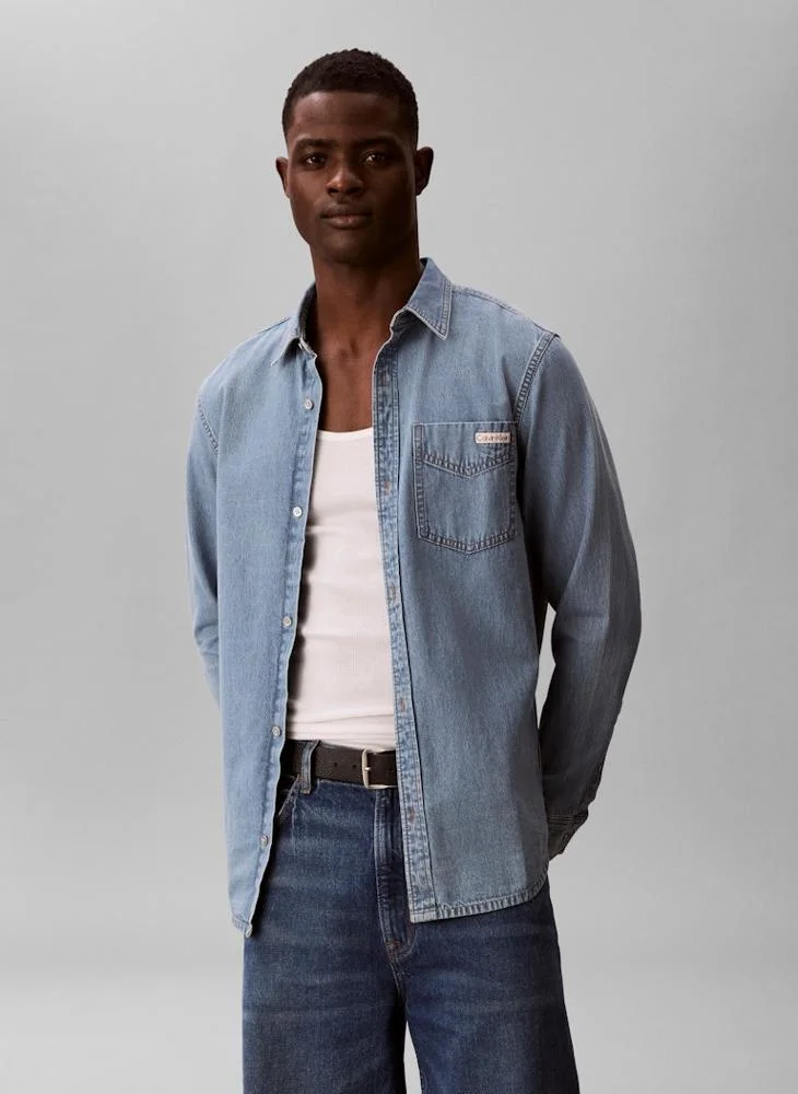 Calvin Klein Jeans  Classic Fit Logo Patch Denim Shirt for Men | Best Price UAE
