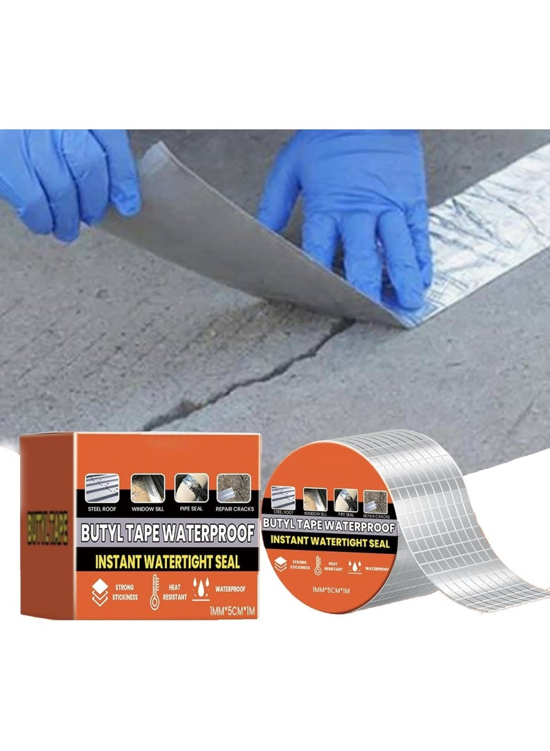 Excefore Butyl Tape, Roof Leak Stopper, Waterproof Adhesive Tape, Aluminum Foil Butyl Tape, Sealed Repair Tape, Roof Cracks Repair, Aluminum Foil Butyl Tape for Duct and Roof Cracks Repairs - Image 1