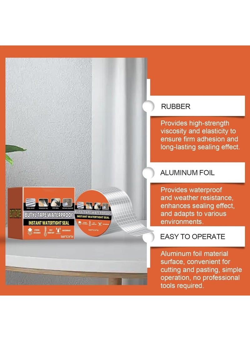 Excefore Butyl Tape, Roof Leak Stopper, Waterproof Adhesive Tape, Aluminum Foil Butyl Tape, Sealed Repair Tape, Roof Cracks Repair, Aluminum Foil Butyl Tape for Duct and Roof Cracks Repairs - Image 4