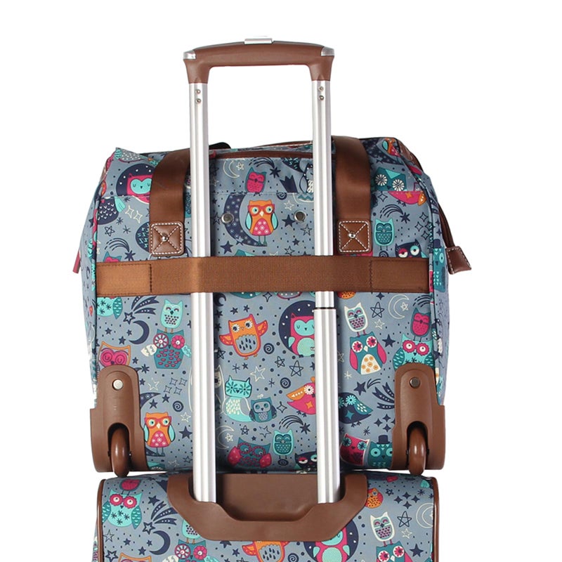 Lily Bloom Designer Under the Seat Tote Cabin Luggage Collection - 15 Inch Patterned Carry on Bag For Women - Lightweight Suitcase with 2 Rolling Wheels (Night Owl) - Image 5