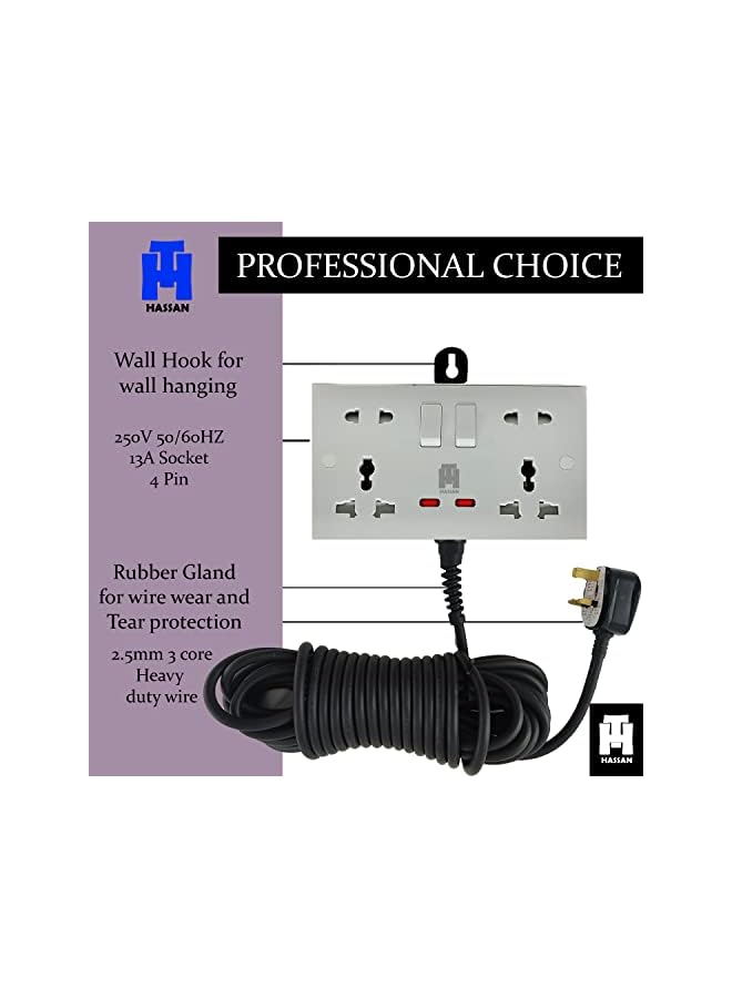 Hassan Extension Double Universal Socket with Heavy Duty Power Cord (5m) - Image 2