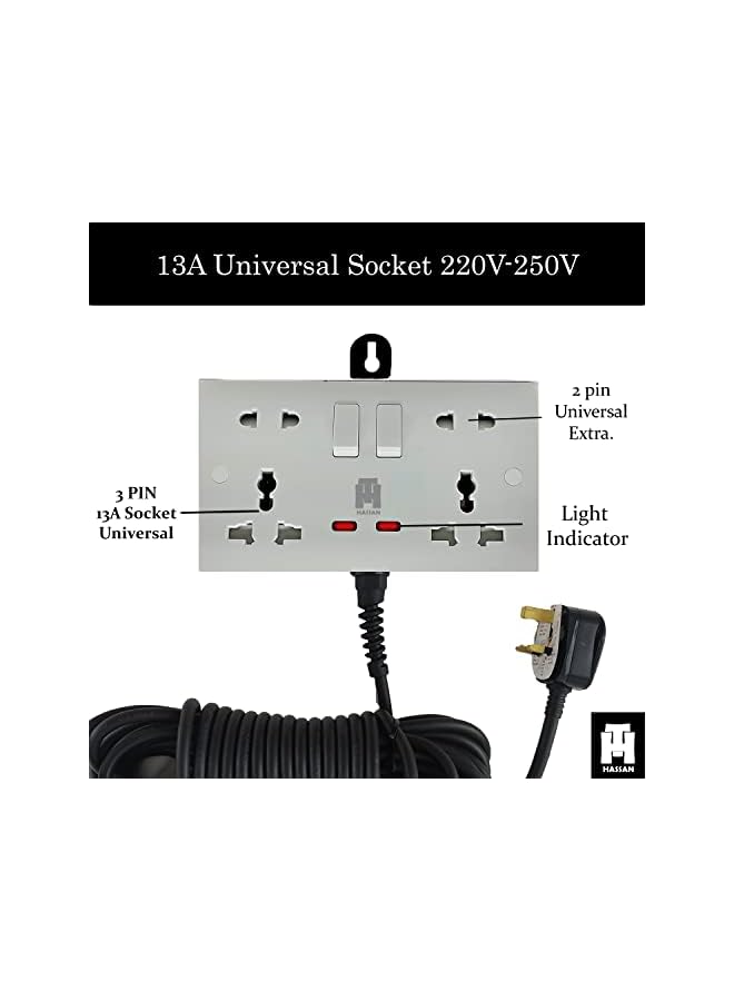 Hassan Extension Double Universal Socket with Heavy Duty Power Cord (5m) - Image 4