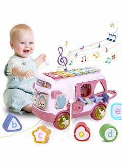 Bear Baby Bus Musical Toy with Xylophone, Interactive Early Childhood Educational Gifts Baby Crawling Activity Toys with Baby Cube Suitable for Kids Ages 2+