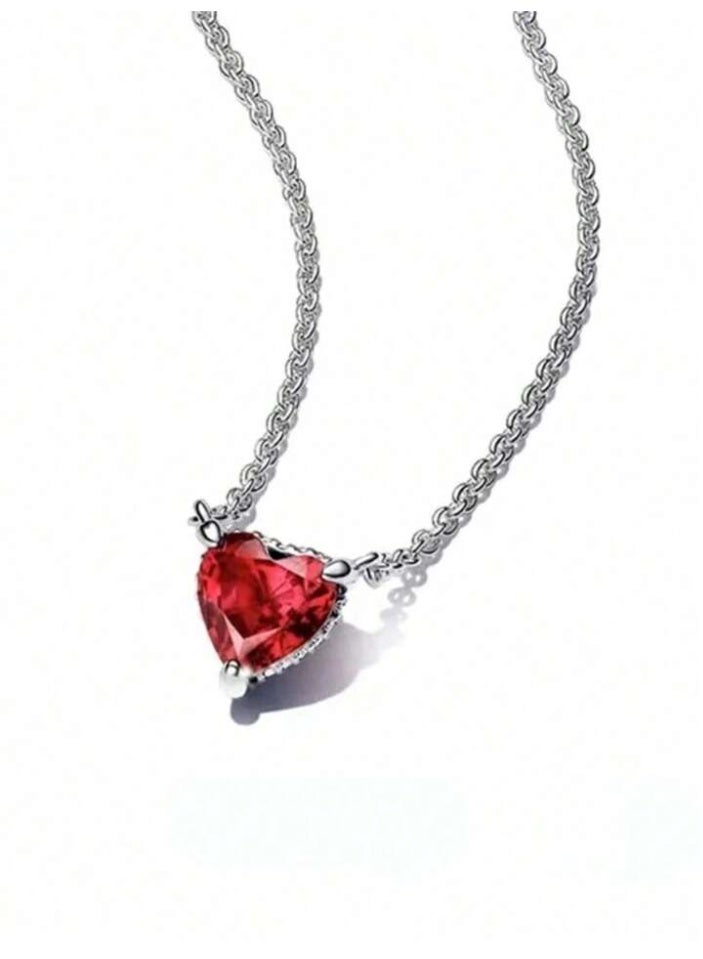 925 ستيرلنغ سيلفر تشارمز سلسال بقلادة فاخرة ناعمة مصنوعة من الفضة الإسترلينية عيار 925 بجودة عالية ودقة شديدة مزينة بكريستالة طبيعية من حجر الزيركون على شكل قلب أحمر لتعطي مظهرا رائعا للأميرة التي تستحقها - Image 4