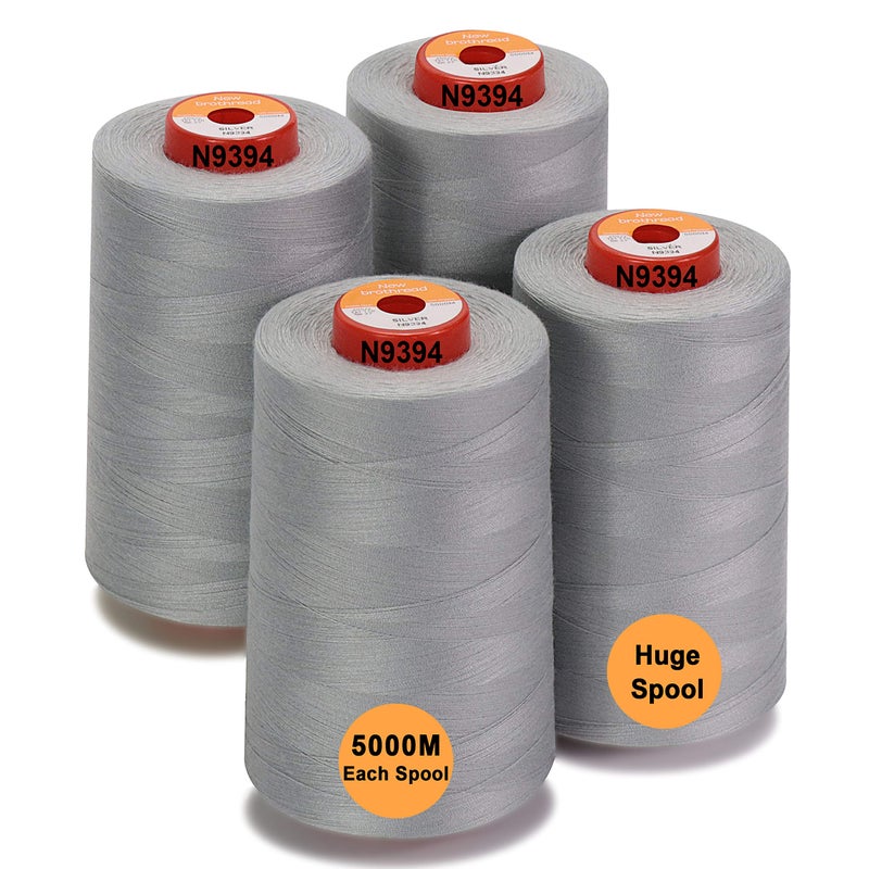 New brothread  30 Options  4 Large Cones of 5500Y 5000M Each All Purpose Spun Polyester Thread 40S2 Tex27 for Serger Overlock Quilting Piecing and Sewing  Silver