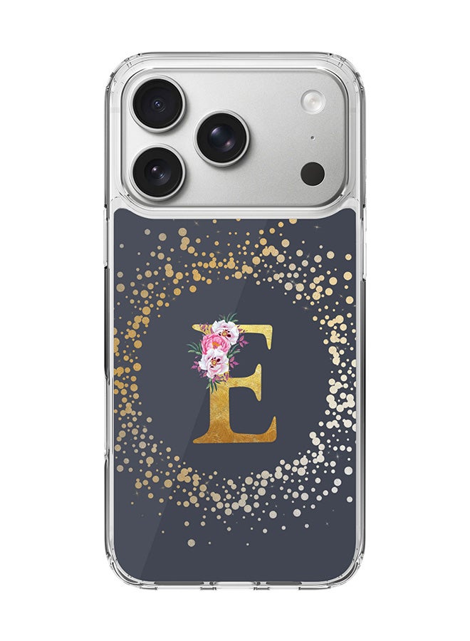 Stylizedd Classic Clear MagSafe Case for iPhone 17 Pro , Hybrid Soft Case Flexible Edges Anti Drop TPU PC Gel Thin Transparent Cover [ Designed for iPhone 17 Pro ] - Custom Monogram Initial Letter Floral Pattern Alphabet - E  (Grey )