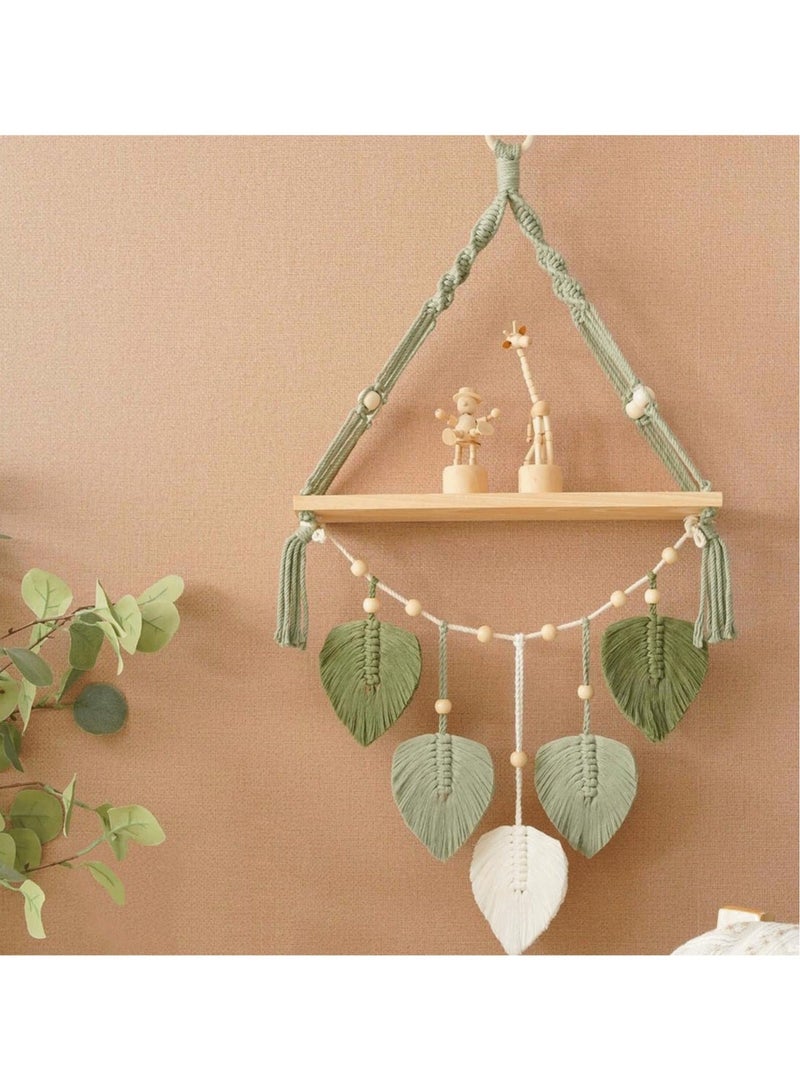 كابتن تيك رف معلق على الحائط من Macrame، رف تخزين عائم من الخشب، شماعة نباتية لتزيين الحائط من أوراق الشجر المنسوجة من Boho، رف كتب Boho، لغرفة النوم وغرفة المعيشة وغرفة الأطفال - Image 2