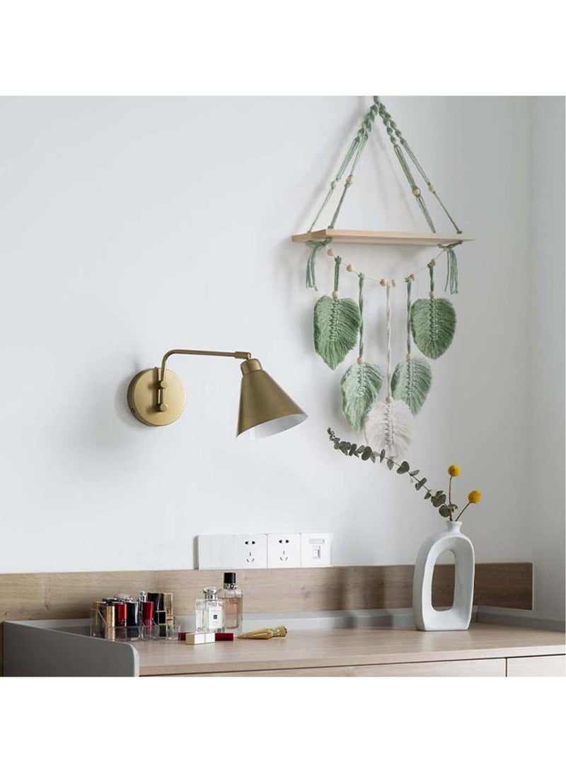 كابتن تيك رف معلق على الحائط من Macrame، رف تخزين عائم من الخشب، شماعة نباتية لتزيين الحائط من أوراق الشجر المنسوجة من Boho، رف كتب Boho، لغرفة النوم وغرفة المعيشة وغرفة الأطفال - Image 5