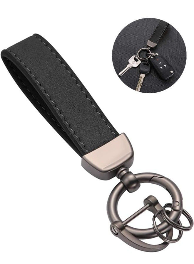 Keychain,Wear Resistant Metal Leather Key Ring，Key Fob Key Chain Holder, 360 Degree Rotatable Car Keychain - Image 1