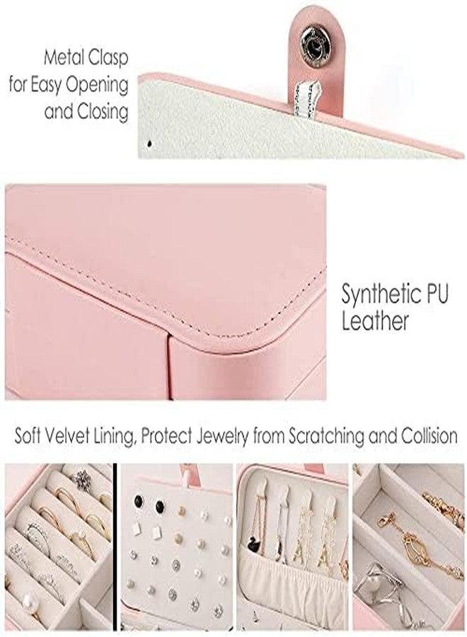 Qitzhaa prime Fashion Jewellery Organisers Box PU Leather Storage Case for Rings, Earrings, Necklace Jewelry Organizer for Women Travel (Pink) - Image 4