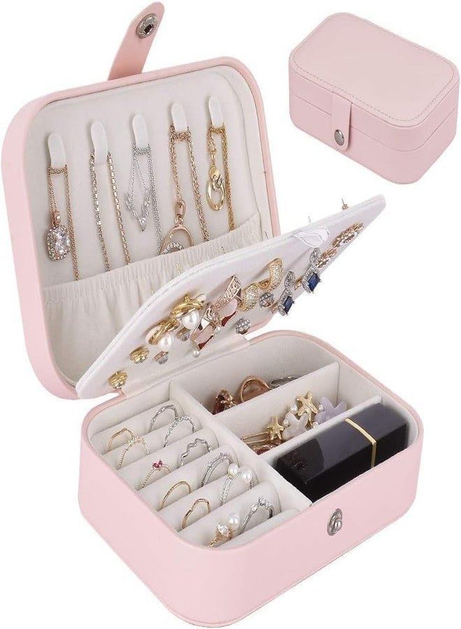 Qitzhaa prime Fashion Jewellery Organisers Box PU Leather Storage Case for Rings, Earrings, Necklace Jewelry Organizer for Women Travel (Pink) - Image 1