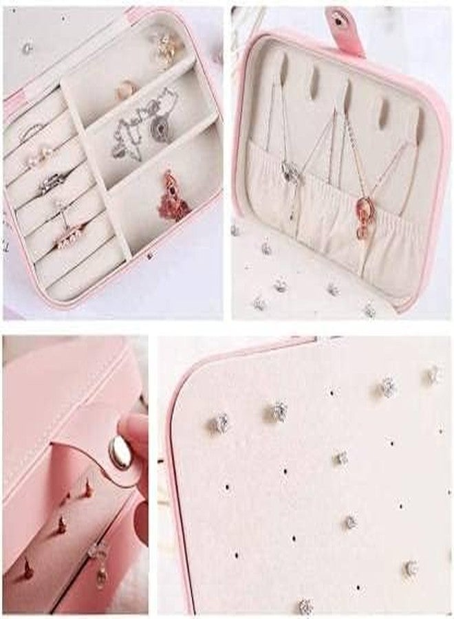 Qitzhaa prime Fashion Jewellery Organisers Box PU Leather Storage Case for Rings, Earrings, Necklace Jewelry Organizer for Women Travel (Pink) - Image 3