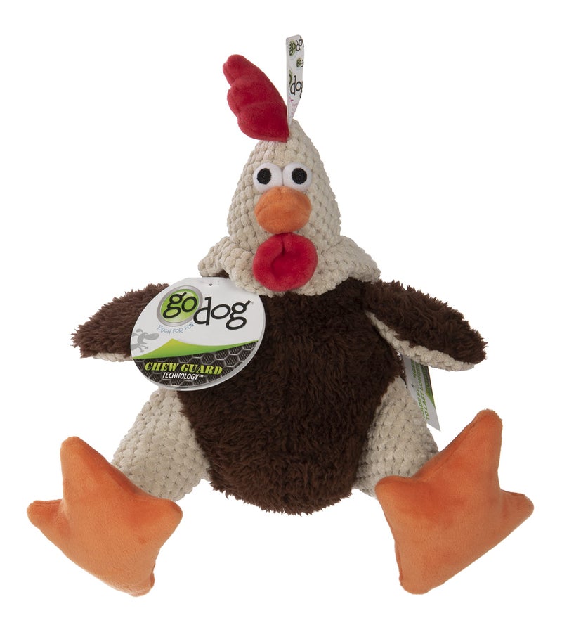 goDog, Checkers Fat Rooster, Squeaker Dog Toy, Chew Resistant, Durable Plush, Soft, Tough, Reinforced Seams, Brown, Large - Image 4