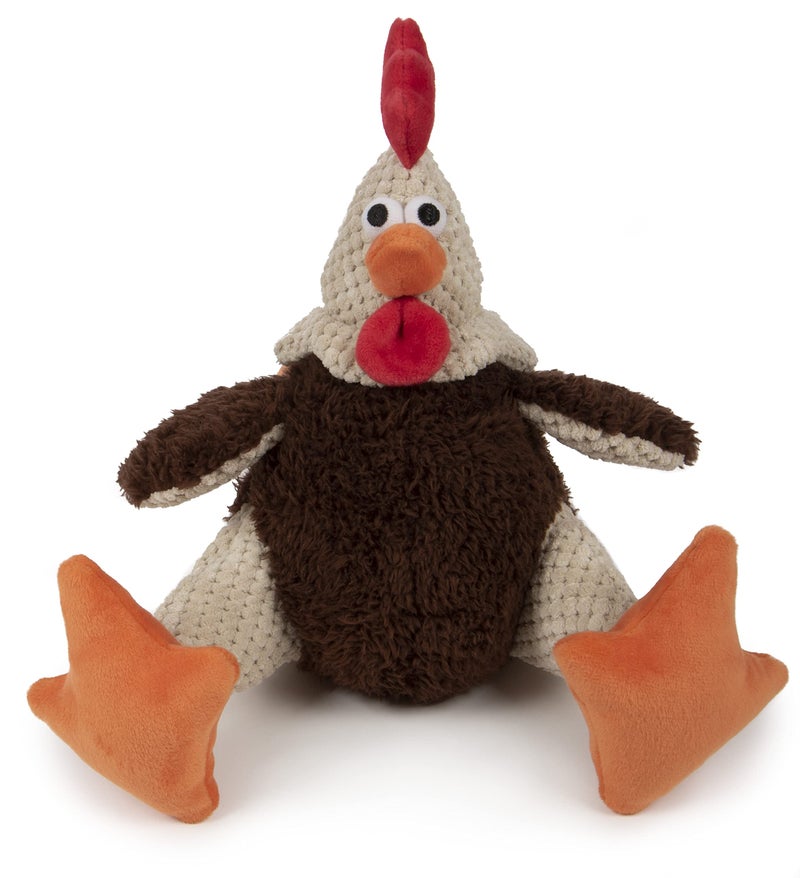 goDog, Checkers Fat Rooster, Squeaker Dog Toy, Chew Resistant, Durable Plush, Soft, Tough, Reinforced Seams, Brown, Large - Image 1