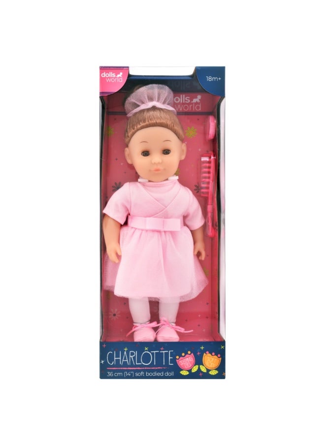 dolls world Charlotte 14 inch Soft Doll Sleeping Eyes With Hair & Accessories from Peterkin gift for kids of Age above 18 months  - Image 1
