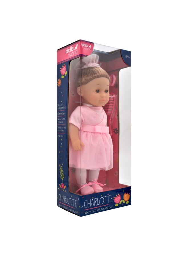 dolls world Charlotte 14 inch Soft Doll Sleeping Eyes With Hair & Accessories from Peterkin gift for kids of Age above 18 months  - Image 2