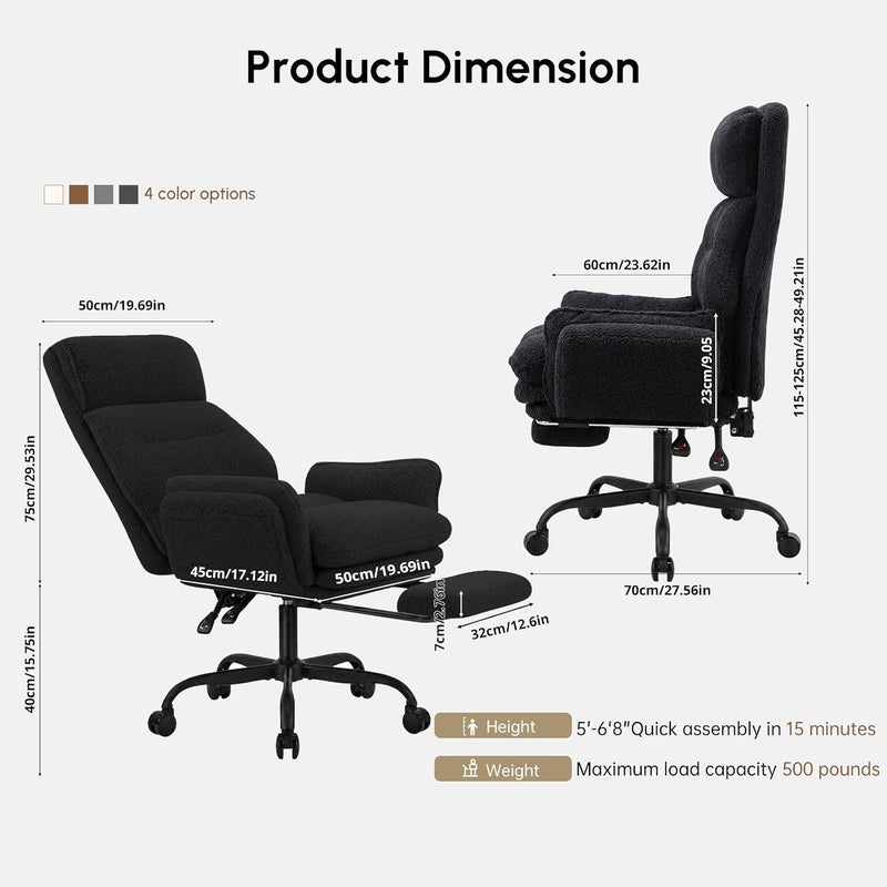 Office Chair, Big and Tall Desk Chair, High Back Computer Chair with Footrest ＆Lumbar Support, Heavy Duty Ergonomic Chairs for Adults, Height Adjustable Cross Legged Office Chair, All Black - Image 3